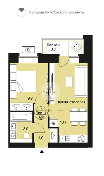 2-к. кв. 37.8 м² 3/12 эт.